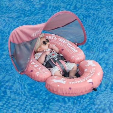 Imagem de Baby Pool Float HECCEI Mambobaby com dossel rosa