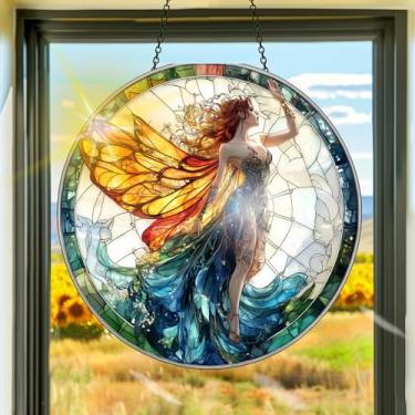 Imagem de Apanhador solar de acrílico colorido, decoração de janela pendurada para meninas de fadas, arte de parede de arco-íris, para quarto, interior, exterior, jardim, dia dos namorados, enfeites de Páscoa