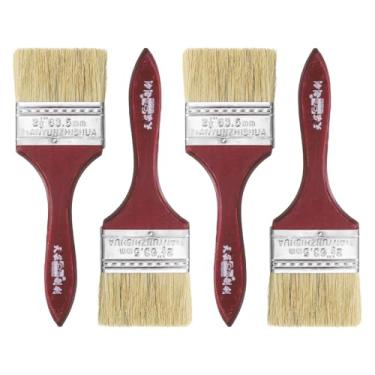 Imagem de HARFINGTON 4 pincéis de pintura de cerdas planas de 6,3 cm de espessura dupla com cabo de madeira para pintura de arte faça você mesmo, móveis, gabinete, cercas, deck, parede, porta, vermelho