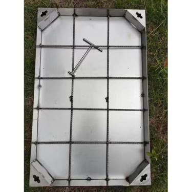 Imagem de Capa de bueiro personalizável, tampa séptica universal de aço inoxidável e base, capa séptica invisível embutida para garagem/pavimento/escolas (60 x 75 cm/23,6 x 29,5 pol.)