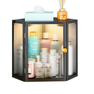 Imagem de Prateleira flutuante triangular de aço preto - Rack de armazenamento de canto montado na parede para banheiro e cozinha, design sem perfuração, sobre o armário do vaso sanitário, organizador elegante