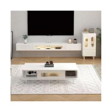 Imagem de CFGH6FDF Suporte de TV flutuante armário de TV flutuante armário de TV montado na parede, prateleira de entretenimento com portas para sala de estar quarto mídia unidade de parede (pequena)