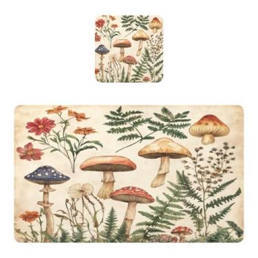 Imagem de Burbuja Jogo americano conjunto de 2, tapetes de mesa de cozinha vintage de cogumelo, botânica, PVC, antiderrapante, resistente ao calor, à prova d'água, para mesa de jantar, lavável, 30 x 45 cm