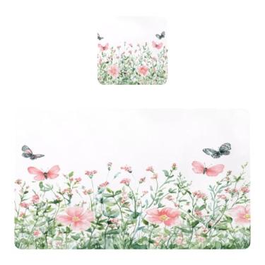 Imagem de Burbuja Jogo americano de borboleta Wildflowers conjunto de 4 para mesa de jantar, tapetes de mesa de cozinha antiderrapantes resistentes ao calor, fáceis de limpar, 30 x 45 cm