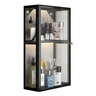 Imagem de Armário de banheiro doméstico montado na parede, armário de remédios de metal com porta de vidro caixa de armazenamento de perfumes cosméticos para banheiro, sala de estar, cozinha, armário (cor