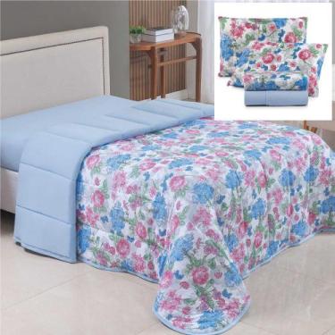 Imagem de Coordenado Edredom e Lençol Queen Sonho Bom em Malha 5 Peças - Azul - 