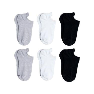 Imagem de Kit 6 Meias Cano Curto Com Puxador Lupo Feminino 4536, Branco, Cinza, 