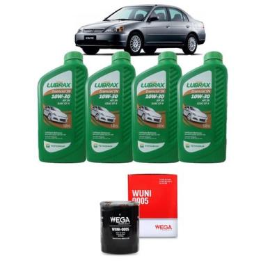 Imagem de Kit Filtro Troca Óleo Civic 1.7 16v 2001-2006 Lubrax 10w30