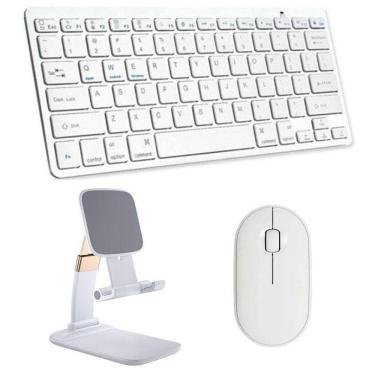 Imagem de Teclado E Mouse Bluetooth, Suporte Para Tablet Branco