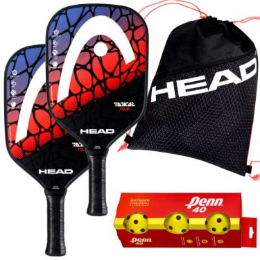 Imagem de HEAD Conjunto de 2 raquetes Radical Tour Classic Graphite com saco de cord o da equipe de turismo, pacote com 3 bolas de pickleball Penn Outdoor
