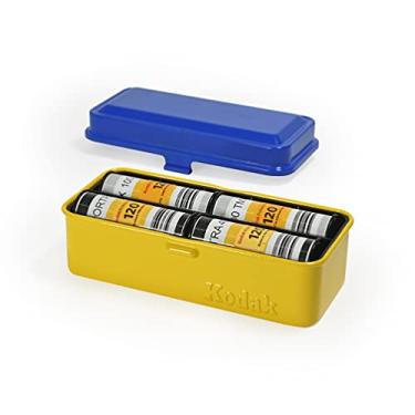 Imagem de KODAK Capa de filme 120/135 - para 8 rolos de 120 filmes/10 rolos de filmes de 35 mm - Caixa de aço retrô para classificar e proteger o filme (parte superior azul/corpo amarelo)