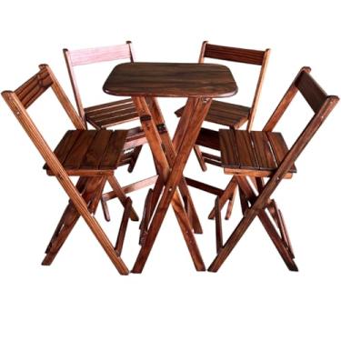 Imagem de Conjunto Mesa Bistrô Bar Dobrável com 4 Cadeiras em Madeira Maciça - Imbuia