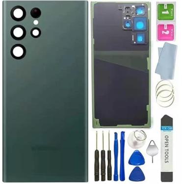 Imagem de Capa de vidro traseira para Galaxy S22 Ultra substituição à prova d'água com lente de vidro da câmera e peças de fita para Samsung Galaxy S22 Ultra S908 + ferramentas (verde)