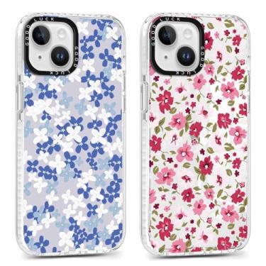 Imagem de Yomjew Pacote com 2 capas de telefone lindas flores transparentes para iPhone 15 Plus de 6,7 polegadas, estética moderna, macia, fina, moderna, protetora, à prova de choque, TPU (poliuretano