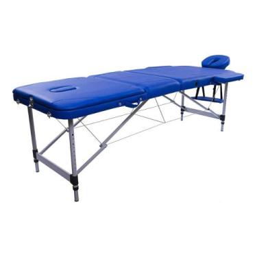 Imagem de Maca Portátil Dobrável e Reclinável Pelegrin PEL-5533 em Couro PU Azul