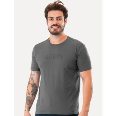 Imagem de Camiseta Guess Masculina Grey Silk Logo Cinza Escuro, L/G