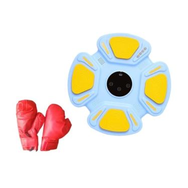 Imagem de Dynwave Equipamento de máquina de boxe, alvo de parede, altura ajustável, almofada de treinamento, treinador de boxe musical para treino interno, fitness, Azul com Luvas