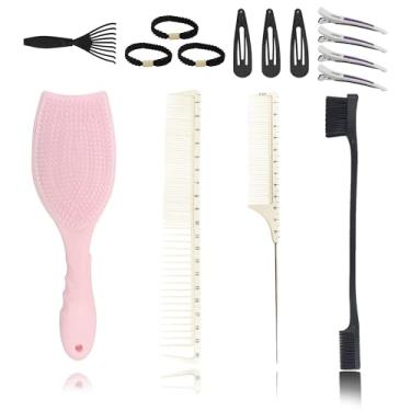 Imagem de Conjunto de escovas de cabelo com prendedores de cabelo, 15 peças, pincéis femininos para pentear presentes, festival, aniversário, festival, desembaraçar, pente de cauda de rato para pentear e cuidar