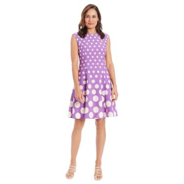 Imagem de London Times Vestido feminino justo e rodado elegante verão coquetel formatura jardim festa casamento convidada, Lilás/Marfim, 42