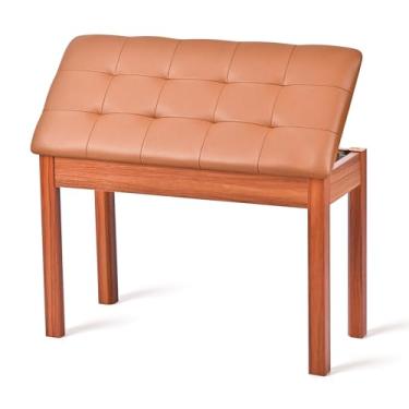 Imagem de ZHRUNS Banco de piano dueto banco de teclado de madeira com compartimento de armazenamento, assento de cadeira de piano de 73 cm com almofada acolchoada, banco de piano longo marrom