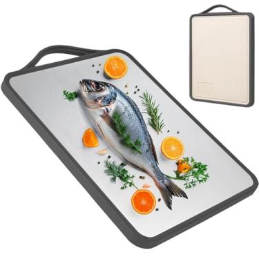Imagem de Tábua de corte de aço inoxidável grande para cozinha, tábua de cortar de aço inoxidável e tábua de cortar grande para carne, frutas, legumes, pão e padaria (L17,7 x 13 polegadas)