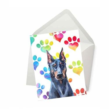 Imagem de Doberman Cartão de felicitações para cães, cartão para esposa, marido, namorado, namorada, cachorro, mãe, pai, cartão para ele, amigo, irmão, irmã, cartões de aquarela com envelopes, cartão de