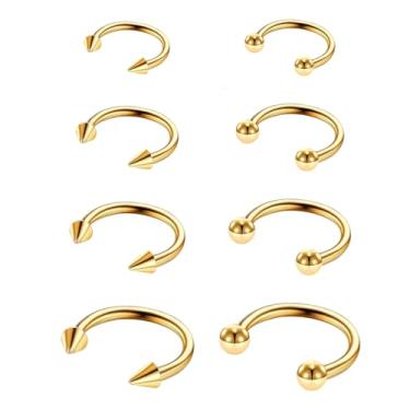 Imagem de Yolev 8 peças anel de septo dourado 16G joias de septo de aço inoxidável brinco de ferradura piercing de nariz para mulheres pequenos piercing de septo joias corporais para homens 10 mm, Aço
