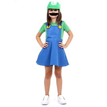 Imagem de Sulamericana Fantasia, Luigi Fem Vestido Luxo Infantil, Azul/Verde, P 3/4 Anos Paquete De 2