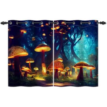 Imagem de Renaiss Cortinas de janela de floresta de cogumelos encantados floresta cortinas blackout decorativas fantásticas ilhós tratamentos de janela para cozinha, quarto, sala de estar, 106 x 150 cm x 2