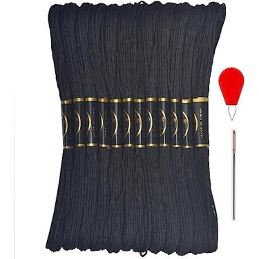 Imagem de Fio de bordado - fios de ponto cruz - pulseiras da amizade fio dental - fio dental para artesanato, 12 novelos por pacote e conjunto gratuito de 2 agulhas de bordado e 1 passador de agulha (preto)