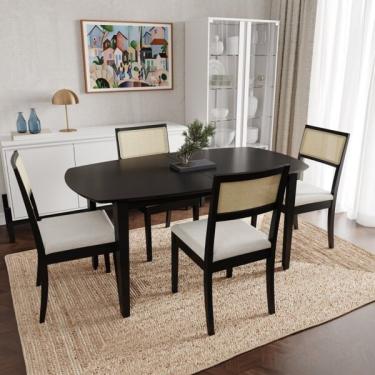 Imagem de Conjunto Mesa Extensível Oval 4 Cadeira Madeira Maciça Encost