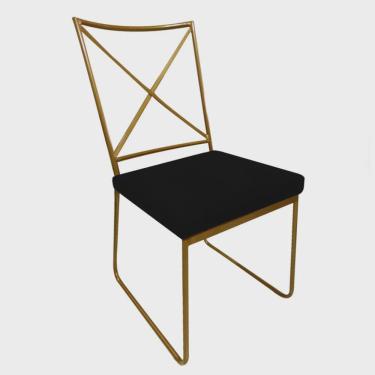 Imagem de Cadeira Sala de Jantar Escritório Office Clark Industrial Ferro Dourado Corino Preto - Ahz Móveis