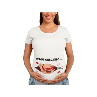 Imagem de Camiseta Gestante Estou Chegando Bebe Heroi Papai Chá De Bebê Grávida 