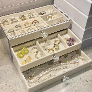 Imagem de Porta Joias Acrílico Luxo Com 3 Camadas Brinco Anel Compartimento caix