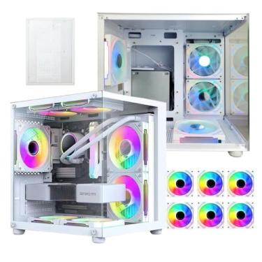 Imagem de Gabinete Pc Gamer Aquário Branco Com 6 Fans Rgb Inclusas Vidro Temperado Para Placa Micro Atx