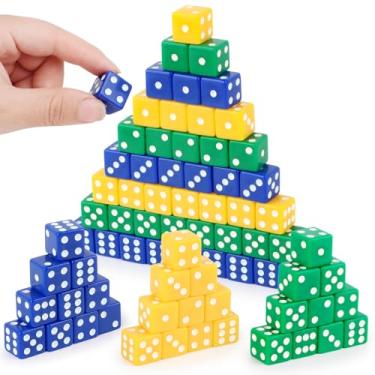 Imagem de Lemicin 100pcs 16mm Game Bulk Dice, 3 Colors Acrylic 6 Sided Dice Set for Casino Theme Party, Casino Dice for Classroom Teaching Math Learning Family Board Games (Green, Yellow, Blue,Square Corner)