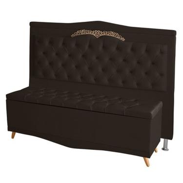 Imagem de Kit Cabeceira De Cama Box E Calçadeira Baú Madri Queen 160 Cm Suede Marrom Eli Móveis E Decoração