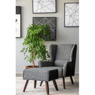 Imagem de Poltrona e Puff Lorena - Linho Grafite - Sofá de Fábrica