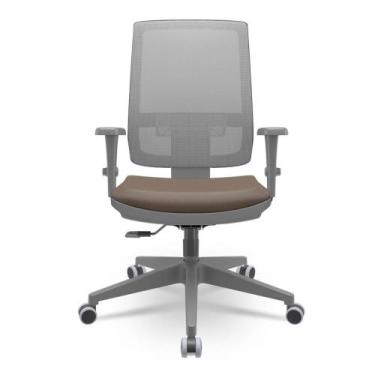 Imagem de Cadeira Brizza Diretor Grafite Tela Cinza Assento Vinil Marrom Base Re