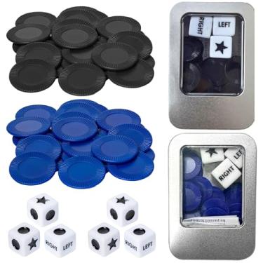 Imagem de Wanheart 2-Pack Left Right Center Dice Game Set – Blue & Black 24 Chips Each, Metal Tin Box – Family Party Travel Board Game for Adults & Kids