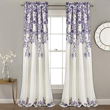 Imagem de Lush Decor Cortinas Tanisha - Conjunto de painel de janela com filtro de luz, par - estampa floral de videira, decoração de casa bonita, moderna e elegante - 132 cm L x 213 cm C, roxo e cinza