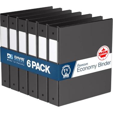 Imagem de Pacote com 6 fichários econômicos premium com 3 anéis para escola ou escritório, fichários redondos, 3,8 cm, preto