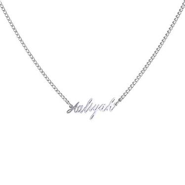 Imagem de WIGERLON Colar com nome personalizado pingente banhado a ouro branco 18 k para mulheres e meninas Prata