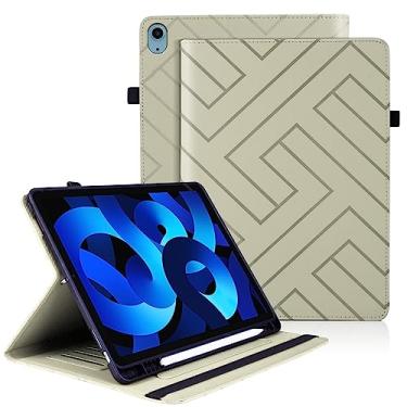 Imagem de Varohix Capa para iPad Air 5 2022/iPad Air 4 2020, capa de couro premium de 10,9 polegadas, capa magnética com suporte para cartão S Pen e hibernar/despertar automático para iPad Air 10,9, bege