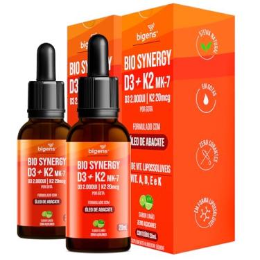 Imagem de Bio Synergy, D3 2000ui + K2 Mk7 20mcg, vitamina A, D E e K, Sabor Limão, 20mL, Bigens (Kit 2)