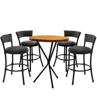 Imagem de 4 Banquetas Forts Baixa Fibra Ferro Pintado E Bistrô Tampa Madeira - R