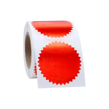 Imagem de CHOULULUED Adesivos de gravação em relevo, etiquetas redondas de 5 cm, folha vermelha rosa, adesivos em branco, selos metálicos para certificados, n, selos de relevo, prêmios, corporativo, 250