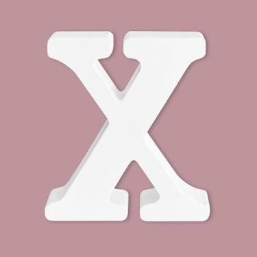 Imagem de Letras brancas de madeira inacabadas para decoração de parede, blocos de letras em pé de 20 cm, letras do alfabeto para placas de nome, projetos de artesanato artesanal, letra X