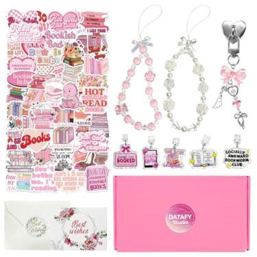 Imagem de DATAFY Conjunto de presente de amante para kindle, presente de leitura ideal para mães e mulheres, alça de pulso para virar páginas, adesivos de livros para Kindle, pingente de plugue de poeira tipo C