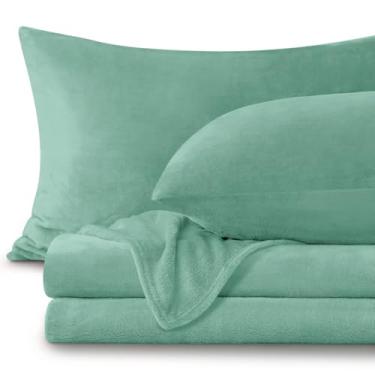 Imagem de BEDELITE Jogo de lençóis de flanela king size azul neblina – jogo de lençóis de lã super macio extra felpudo, 4 peças (inclui lençol de elástico, lençol de cima, 2 fronhas)